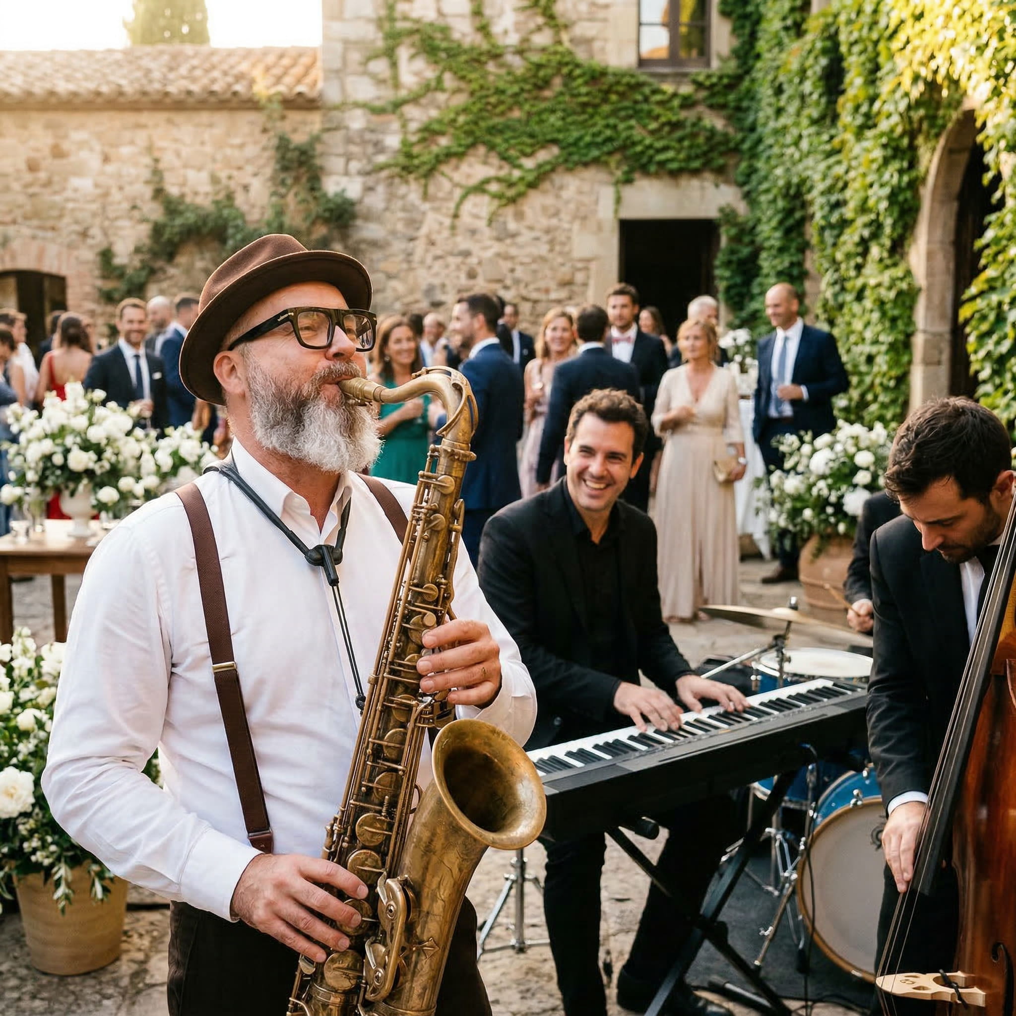 Jazz band tocando en boda en masia catalana Barcelona